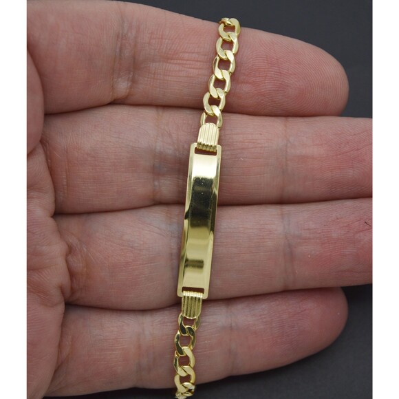 REAL 10K Yellow Gold 6 Flat Curb ID baby Childrens Bracelet + Engraving 3.1gr - Picture 6 of 7